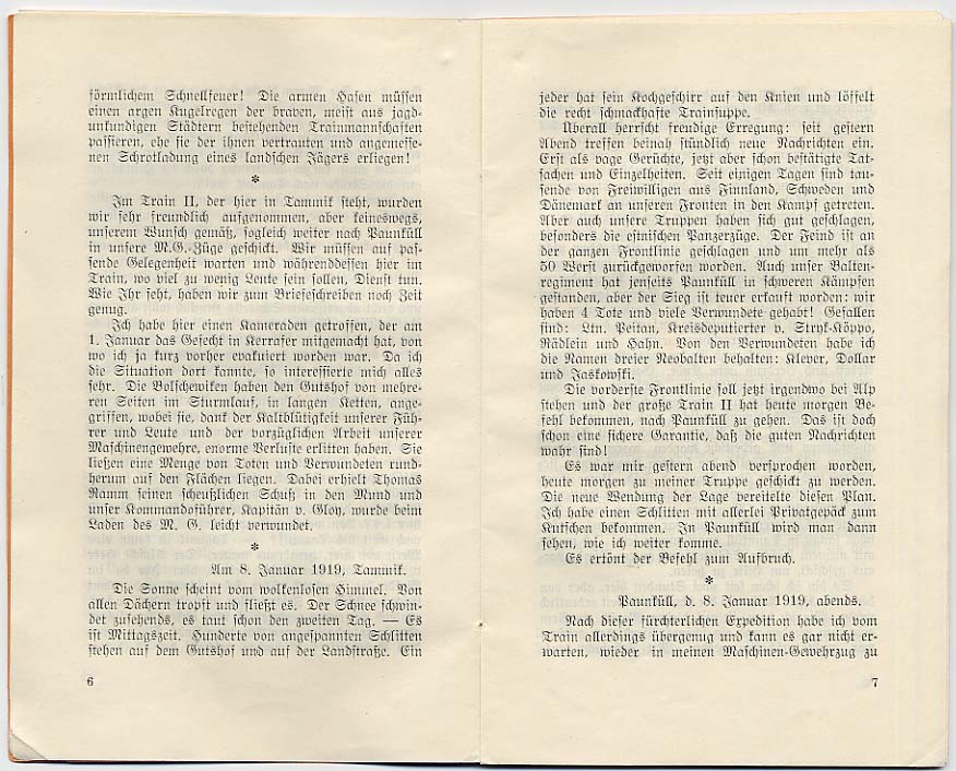 Auf Posten. Tagebuchblätter aus den Winterkämpfen des Baltenregiments von Georg v. Krusenstjern. Tallinn, 1938, S. 6-7.