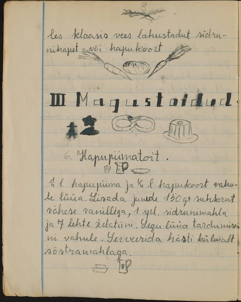 ERA.5068.1.37. K. Kirme poolt emale kingituseks koostatud toiduretseptide kogu (1940ndad?)