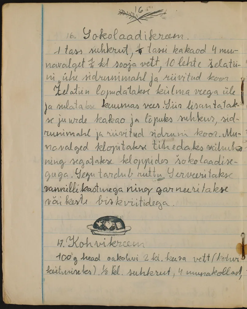 ERA.5068.1.37. K. Kirme poolt emale kingituseks koostatud toiduretseptide kogu (1940ndad?)